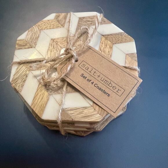 Salt + Umber Other - Salt & Umber Set of Mango Wood Coasters NWT